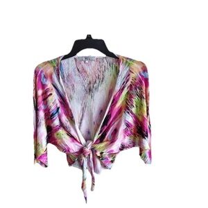 Front Tie Womens Crop Top Sz S Tie Dye Hippie Boho Festival Pink Night Out Artsy